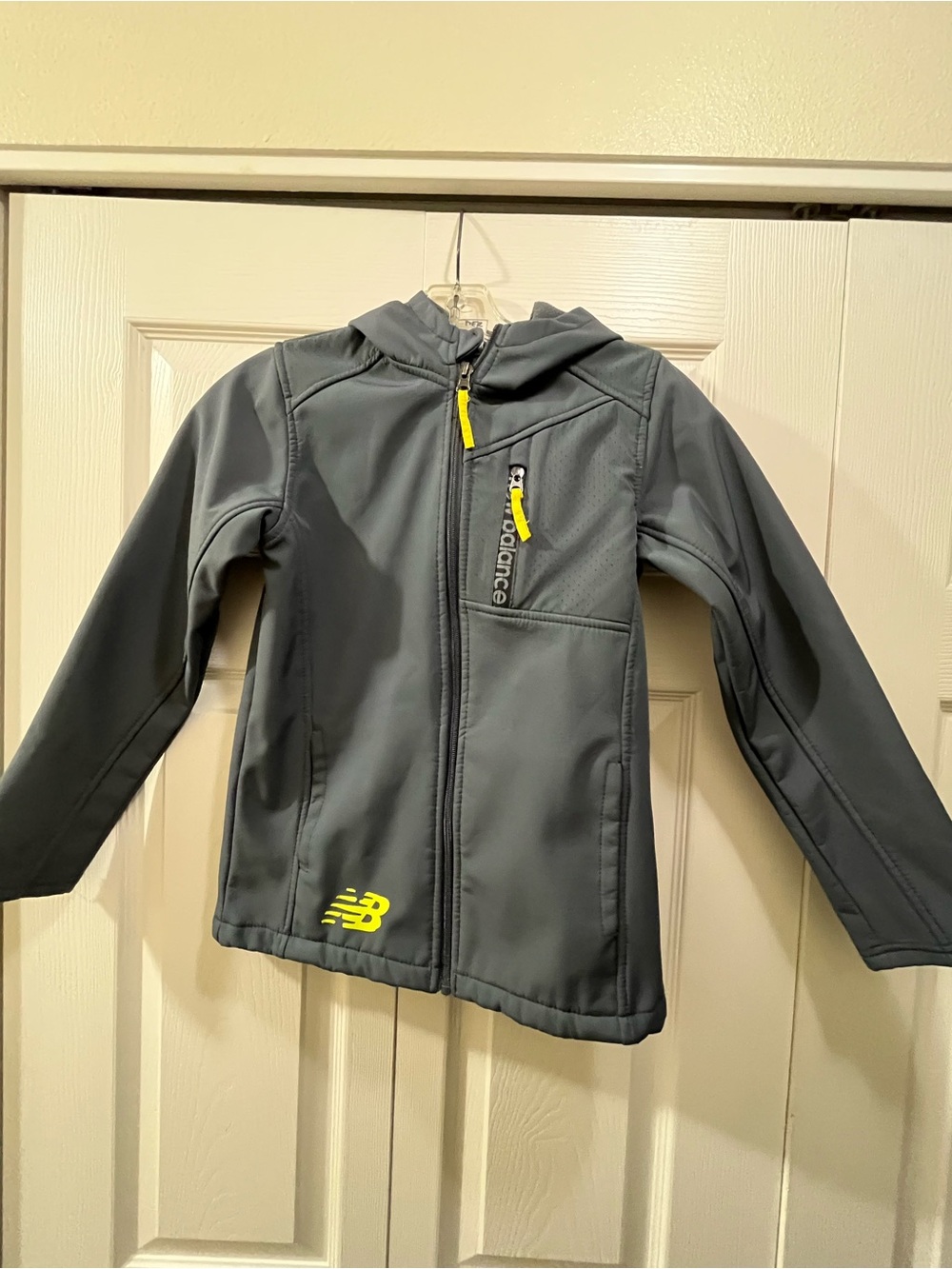 New Balance Kids Gray Hooded Rain Jacket with Yellow Accents